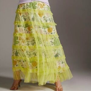 Anthropologie Yellow Tiered Tulle Maxi Skirt